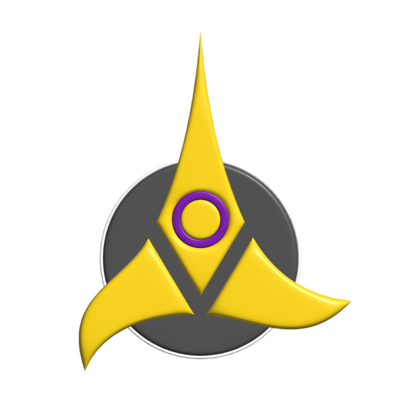 A Klingon emblem in intersex pride colours.